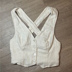 Abercrombie & Fitch Cream Button-Up Crop Top